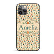 Retro Floral Pots Orange Blue Seamless Pattern Custom Name Protective Phone Case Mobile Cover Durable Everyday Smartphone Shock Resistant