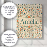 Personalised Name Retro Floral Pots Orange Custom  Unique Gift Idea Elegant Feature Canvas Wall Art Print Decor Picture Ready to Hang