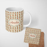 Personalized Custom Name Terracotta Pots Yellow Flowers Seamless Pattern Name Cute Unique 11oz Ceramic Coffee Tea Mug White Large Handle