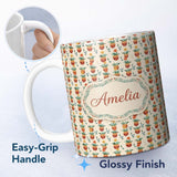 Personalized Custom Name Terracotta Pots Yellow Flowers Seamless Pattern Name Cute Unique 11oz Ceramic Coffee Tea Mug White Large Handle