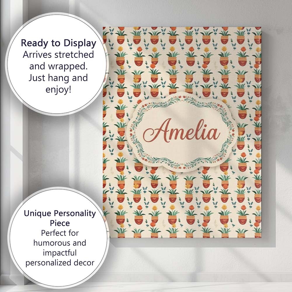 Personalised Name Terracotta Pots Yellow Custom  Unique Gift Idea Elegant Feature Canvas Wall Art Print Decor Picture Ready to Hang
