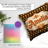 Custom Name Autumn Golden Leaf Seamless on Dark Brown Background Square Filled Cushion Throw Pillow Sofa Bed Home Decor Zip Washable UK Made