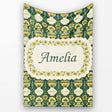 Elegant Vintage Vase Floral Green Seamless Pattern Name Cute Unique  Personalised Custom Name Super Soft Fleece Blanket Bed Sofa Throw