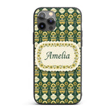 Elegant Vintage Vase Floral Green Printed Design Custom Name Protective Phone Case Mobile Cover Durable Everyday Smartphone Shock Resistant