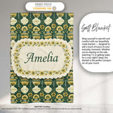 Elegant Vintage Vase Floral Green Seamless Pattern Name Cute Unique  Personalised Custom Name Super Soft Fleece Blanket Bed Sofa Throw