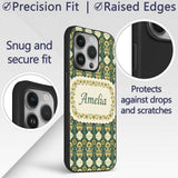 Elegant Vintage Vase Floral Green Printed Design Custom Name Protective Phone Case Mobile Cover Durable Everyday Smartphone Shock Resistant