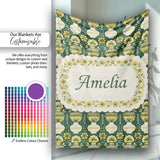 Elegant Vintage Vase Floral Green Seamless Pattern Name Cute Unique  Personalised Custom Name Super Soft Fleece Blanket Bed Sofa Throw