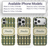 Elegant Vintage Vase Floral Green Printed Design Custom Name Protective Phone Case Mobile Cover Durable Everyday Smartphone Shock Resistant