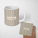 Personalized Custom Name Minimal Black White Plant Pots Botanical Seamless Pattern Custom 11oz Ceramic Coffee Tea Mug White Large Handle
