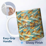 Personalized Custom Name Retro Flying Fish Ocean Waves Seamless Pattern Name Cute Unique Gift 11oz Ceramic Coffee Tea Mug White Large Handle