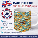 Personalized Custom Name Retro Flying Fish Ocean Waves Seamless Pattern Name Cute Unique Gift 11oz Ceramic Coffee Tea Mug White Large Handle