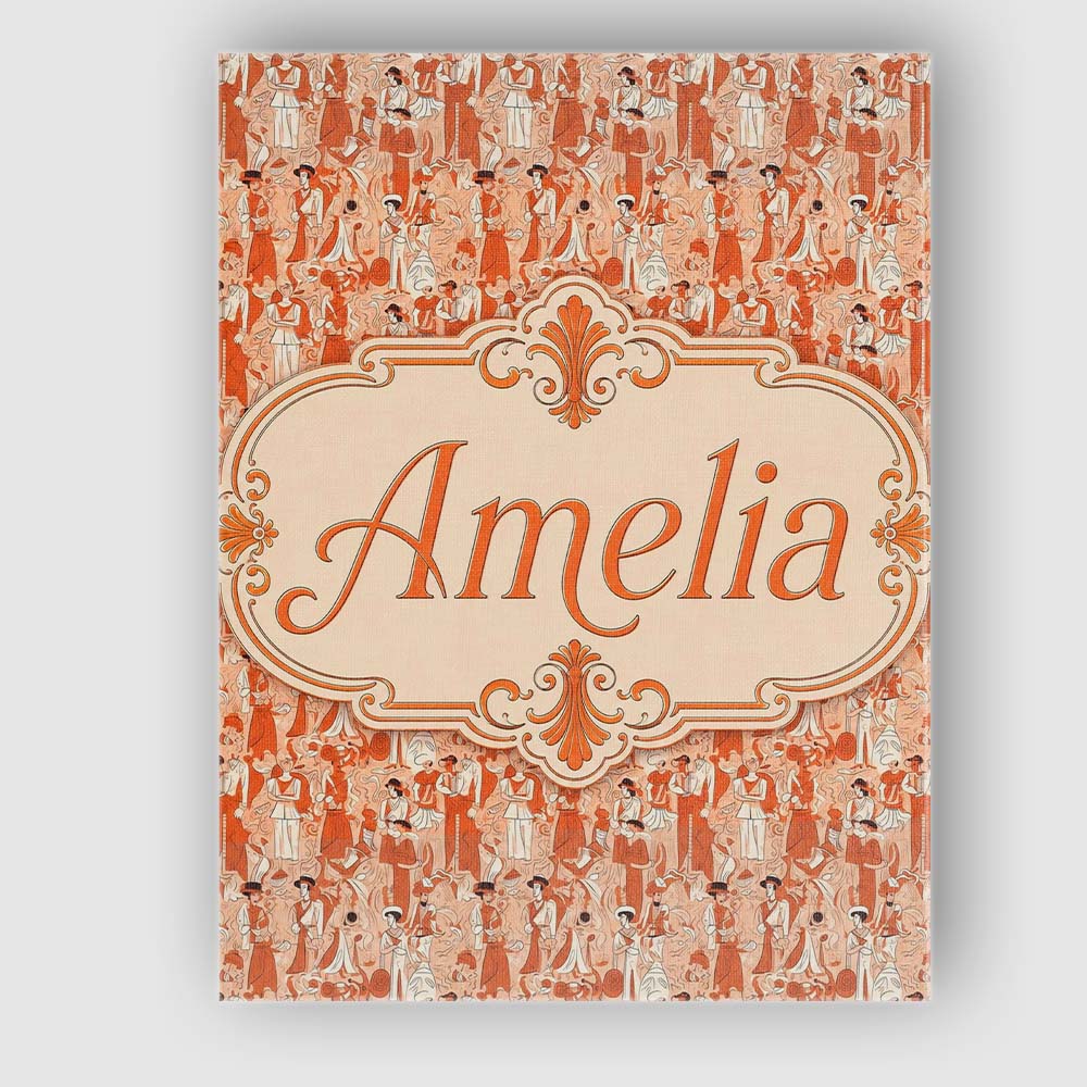 Personalised Name Deco Figures Orange Custom  Unique Gift Idea Modern Room Accent Canvas Wall Art Print Decor Picture Ready to Hang