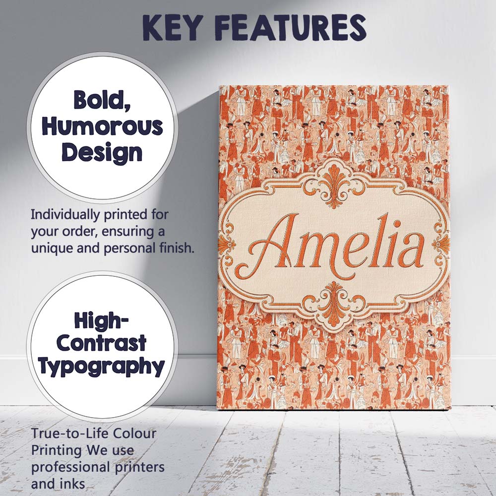 Personalised Name Deco Figures Orange Custom  Unique Gift Idea Modern Room Accent Canvas Wall Art Print Decor Picture Ready to Hang