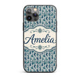 Elegant Blue Art Nouveau Women Seamless Pattern Custom Name Protective Phone Case Mobile Cover Durable Everyday Smartphone Shock Resistant
