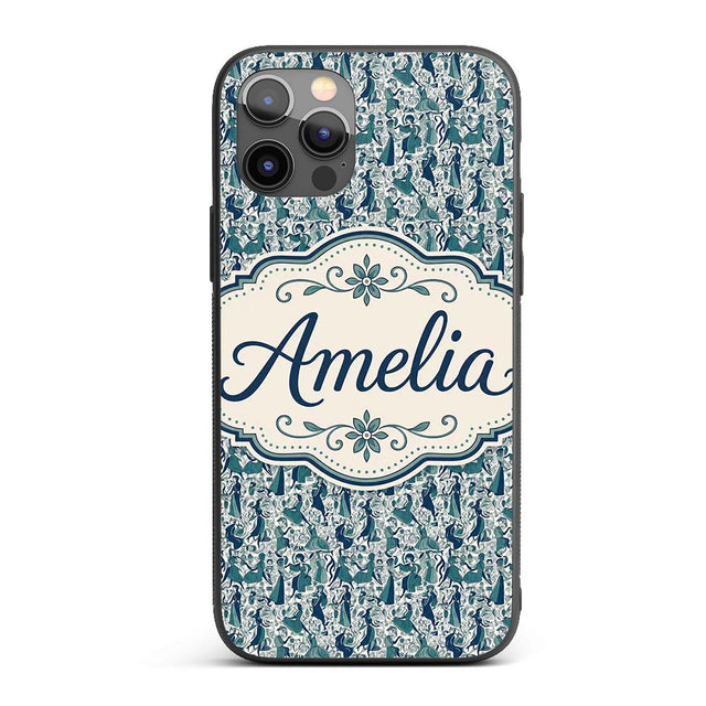 Elegant Blue Art Nouveau Women Seamless Pattern Custom Name Protective Phone Case Mobile Cover Durable Everyday Smartphone Shock Resistant