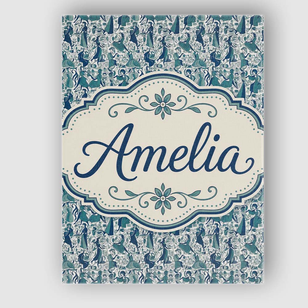 Personalised Name Elegant Blue Nouveau Custom  Unique Gift Idea Modern Room Accent Canvas Wall Art Print Decor Picture Ready to Hang