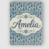 Personalised Name Elegant Blue Nouveau Custom  Unique Gift Idea Modern Room Accent Canvas Wall Art Print Decor Picture Ready to Hang