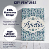 Personalised Name Elegant Blue Nouveau Custom  Unique Gift Idea Modern Room Accent Canvas Wall Art Print Decor Picture Ready to Hang