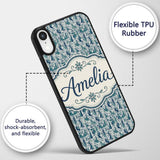 Elegant Blue Art Nouveau Women Seamless Pattern Custom Name Protective Phone Case Mobile Cover Durable Everyday Smartphone Shock Resistant