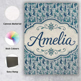 Personalised Name Elegant Blue Nouveau Custom  Unique Gift Idea Modern Room Accent Canvas Wall Art Print Decor Picture Ready to Hang