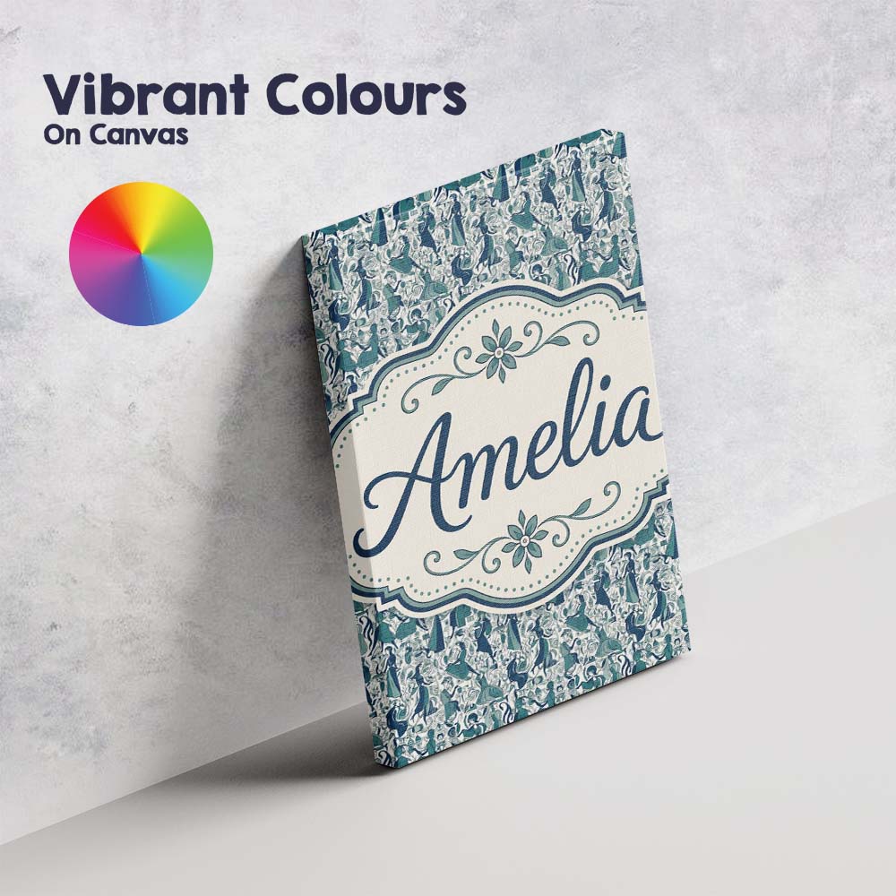 Personalised Name Elegant Blue Nouveau Custom  Unique Gift Idea Modern Room Accent Canvas Wall Art Print Decor Picture Ready to Hang