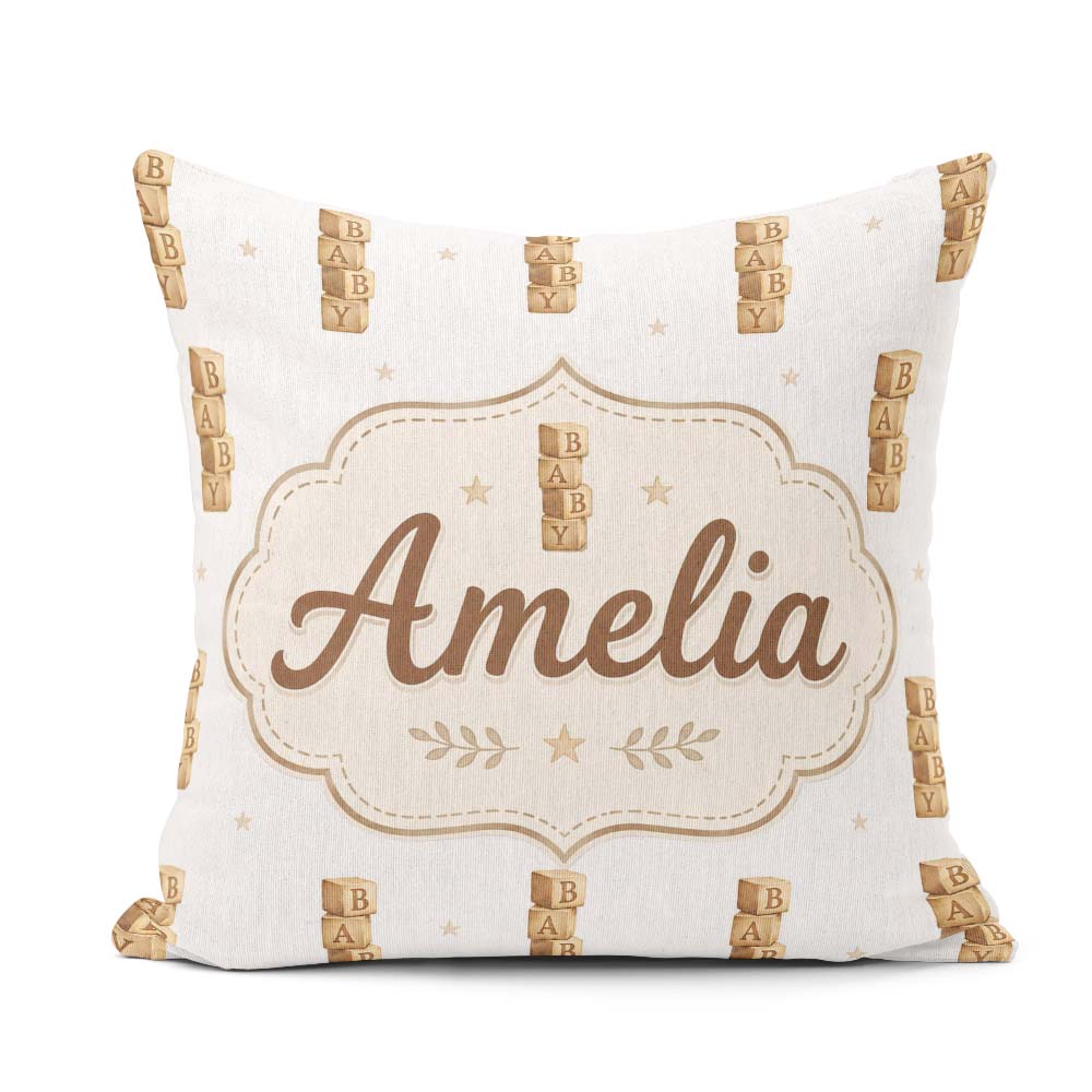 Custom Name Baby Wooden Alphabet Blocks Seamless Pattern on Soft Square Filled Cushion Throw Pillow Sofa Bed Home Decor Zip Washable UK Made