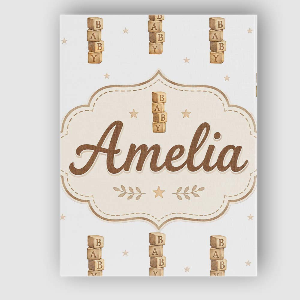 Personalised Name Baby Wooden Alphabet Custom  Modern Room Accent Elegant Feature Canvas Wall Art Print Decor Picture Ready to Hang