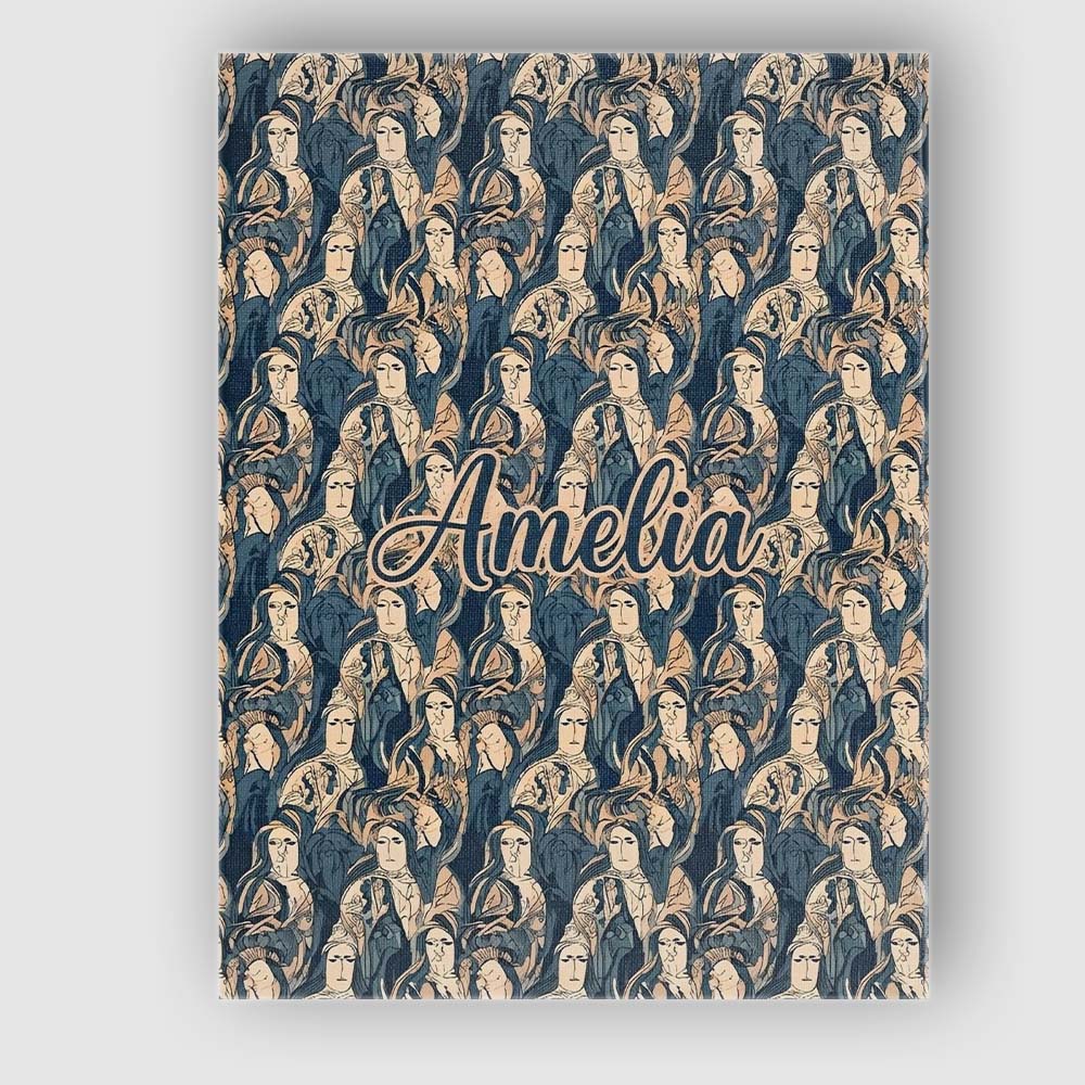 Personalised Name Abstract Faces Blue Beige Custom  Bespoke Interior Contemporary Canvas Wall Art Print Decor Picture Ready to Hang