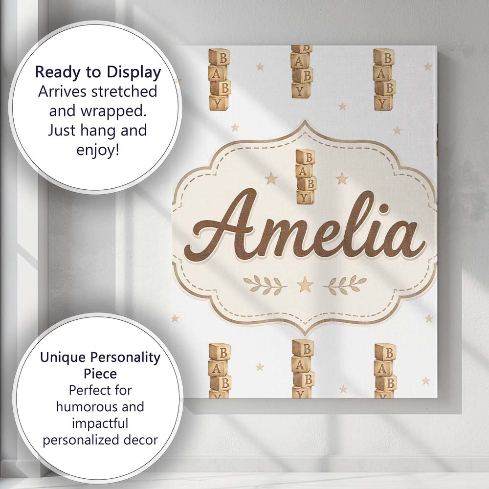Personalised Name Baby Wooden Alphabet Custom  Modern Room Accent Elegant Feature Canvas Wall Art Print Decor Picture Ready to Hang