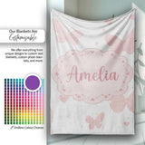 Soft Pink Butterflies Hearts Seamless Pattern  Cute  Personalised Custom Name Super Soft Fleece Blanket Bed Sofa Throw