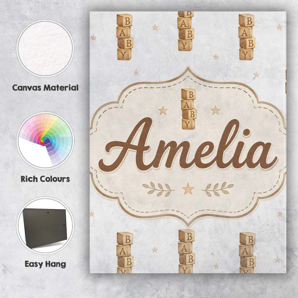 Personalised Name Baby Wooden Alphabet Custom  Modern Room Accent Elegant Feature Canvas Wall Art Print Decor Picture Ready to Hang