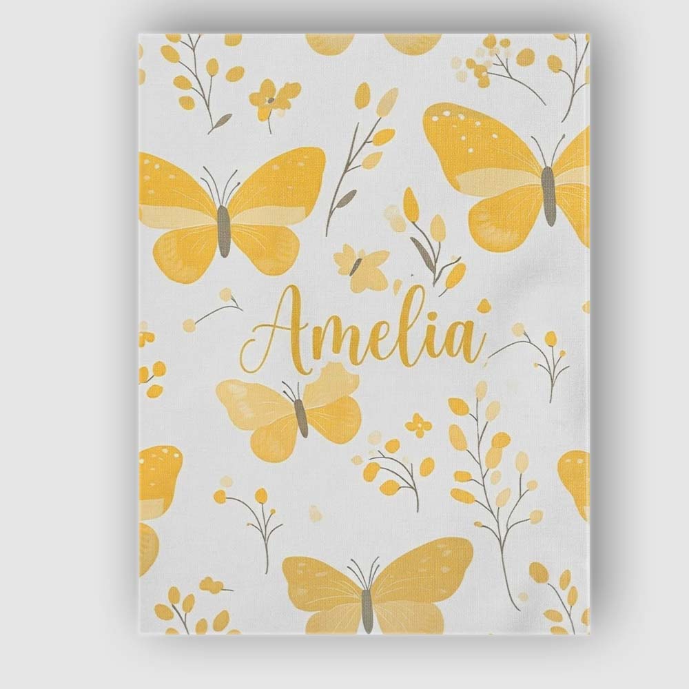 Personalised Name Yellow Butterflies Floral Custom  Bespoke Interior Contemporary Canvas Wall Art Print Decor Picture Ready to Hang