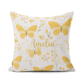 Custom Name Yellow Butterflies Floral Seamless Pattern Name Cute Square Filled Cushion Throw Pillow Sofa Bed Home Decor Zip Washable UK Made