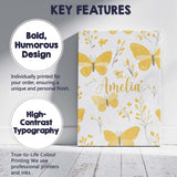 Personalised Name Yellow Butterflies Floral Custom  Bespoke Interior Contemporary Canvas Wall Art Print Decor Picture Ready to Hang