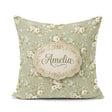 Custom Name Elegant White Flowers Green Background Seamless Name Square Filled Cushion Throw Pillow Sofa Bed Home Decor Zip Washable UK Made