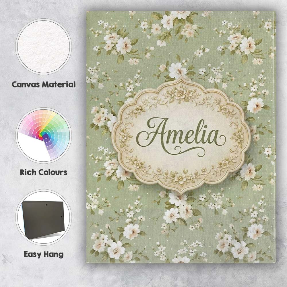 Personalised Name Elegant White Flowers Custom  Unique Gift Idea Modern Room Accent Canvas Wall Art Print Decor Picture Ready to Hang