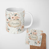 Personalized Custom Name Soft Pastel Flowers Abstract Shapes Seamless Pattern Name Cute 11oz Ceramic Coffee Tea Mug White Large Handle