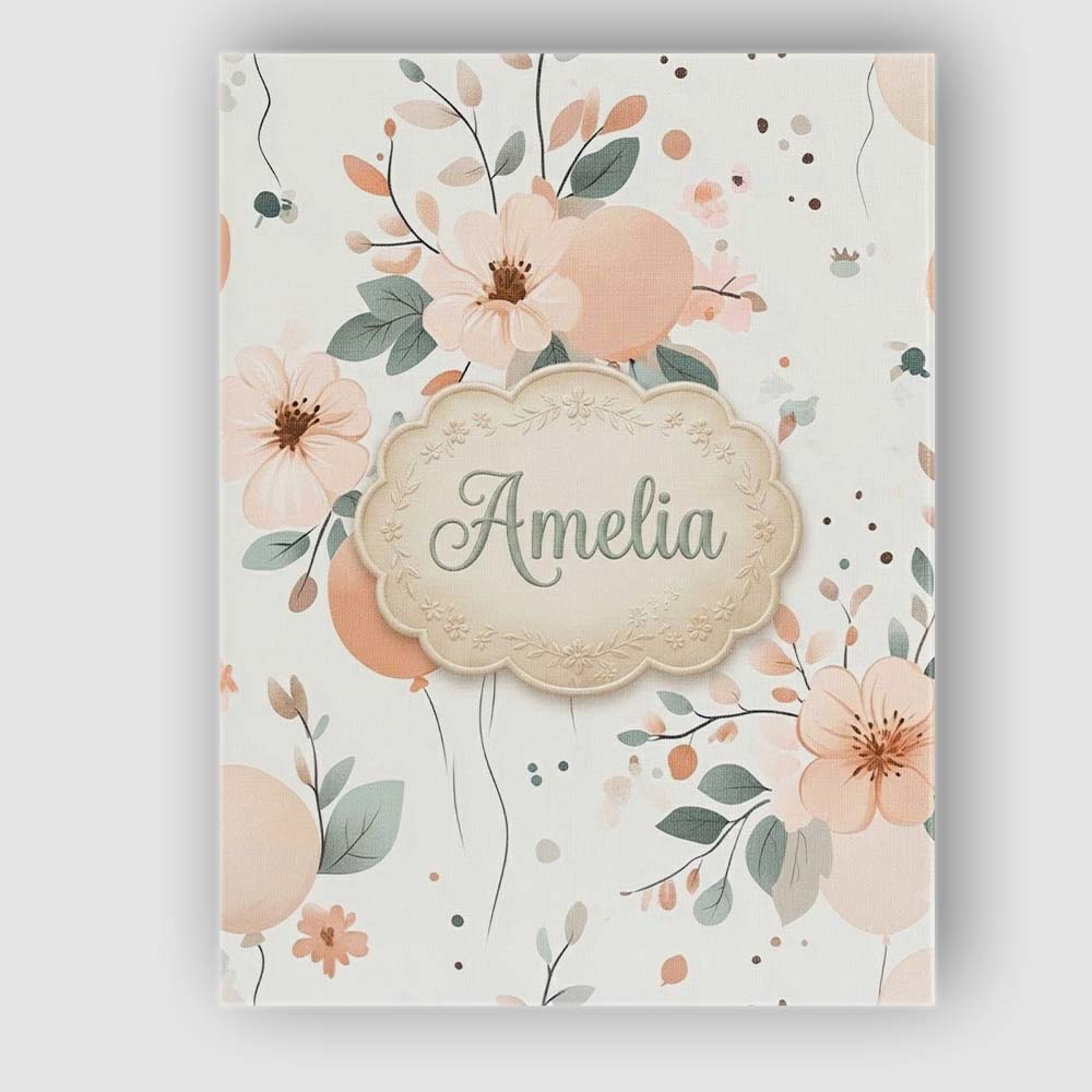 Personalised Name Soft Pastel Flowers Custom Modern Room Accent Creative Decorator Style Canvas Wall Art Print Decor Picture Ready to Hang