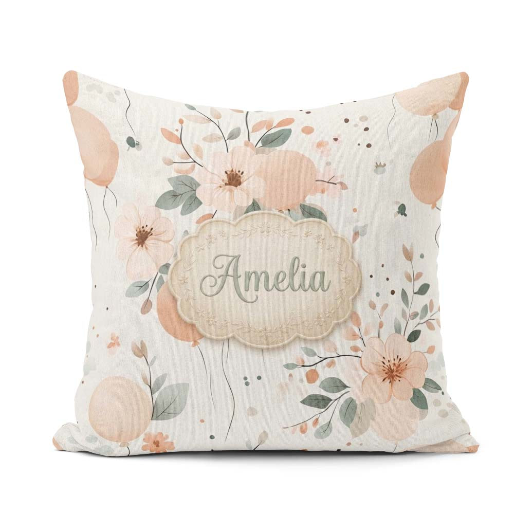 Custom Name Soft Pastel Flowers Abstract Shapes Seamless Pattern Square Filled Cushion Throw Pillow Sofa Bed Home Decor Zip Washable UK Made