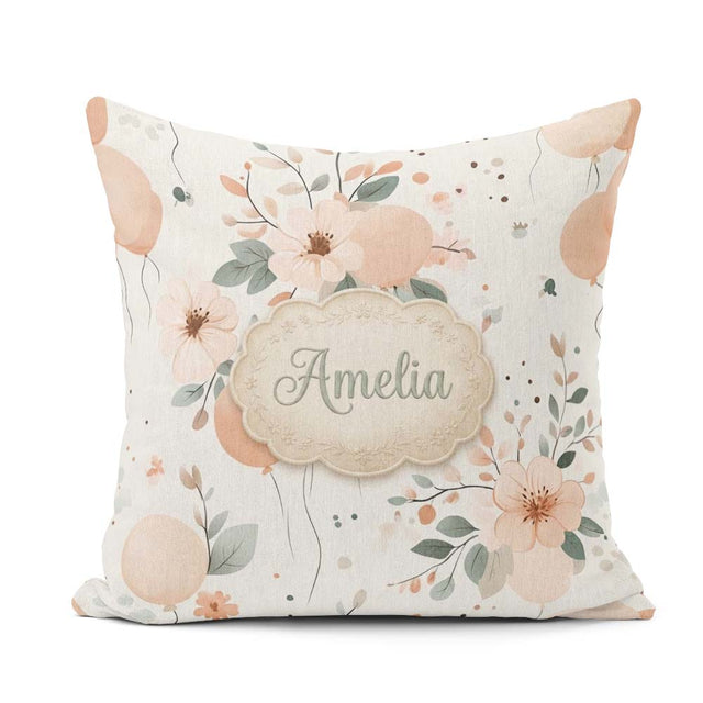 Custom Name Soft Pastel Flowers Abstract Shapes Seamless Pattern Square Filled Cushion Throw Pillow Sofa Bed Home Decor Zip Washable UK Made
