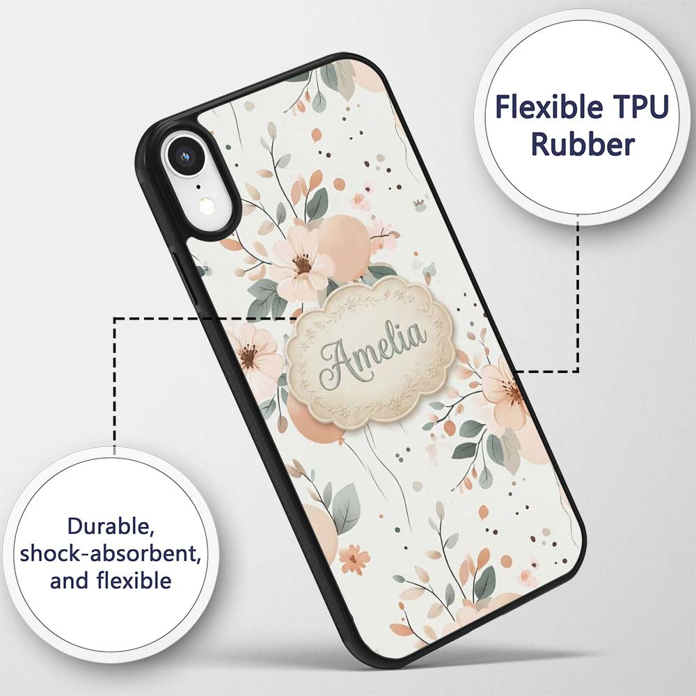 Soft Pastel Flowers Abstract Shapes Seamless Custom Name Protective Phone Case Mobile Cover Durable Everyday Smartphone Shock Resistant