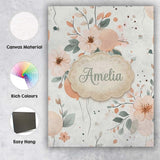 Personalised Name Soft Pastel Flowers Custom Modern Room Accent Creative Decorator Style Canvas Wall Art Print Decor Picture Ready to Hang