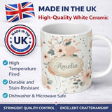 Personalized Custom Name Soft Pastel Flowers Abstract Shapes Seamless Pattern Name Cute 11oz Ceramic Coffee Tea Mug White Large Handle