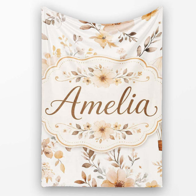 Vintage Floral Hot Air Balloon Seamless Pattern Name Cute Unique  Personalised Custom Name Super Soft Fleece Blanket Bed Sofa Throw
