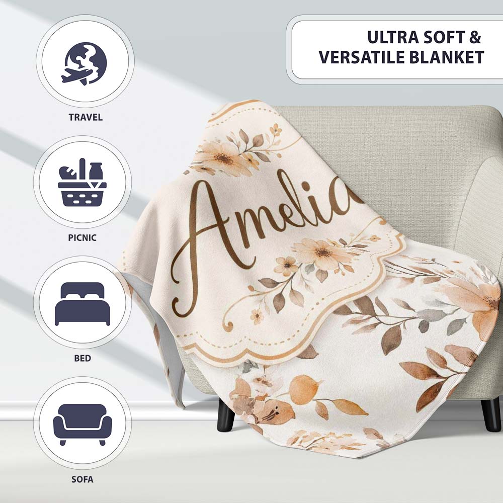 Vintage Floral Hot Air Balloon Seamless Pattern Name Cute Unique  Personalised Custom Name Super Soft Fleece Blanket Bed Sofa Throw