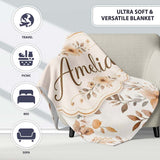 Vintage Floral Hot Air Balloon Seamless Pattern Name Cute Unique  Personalised Custom Name Super Soft Fleece Blanket Bed Sofa Throw