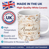 Personalized Custom Name Vintage Floral Hot Air Balloon Seamless Pattern Name Cute Unique 11oz Ceramic Coffee Tea Mug White Large Handle