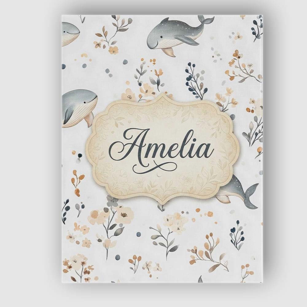 Personalised Name Cute Whales Ocean Floral Custom  Unique Gift Idea Elegant Feature Canvas Wall Art Print Decor Picture Ready to Hang