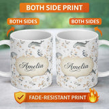 Personalized Custom Name Cute Whales Ocean Floral Minimal Seamless Pattern Name Unique Gift 11oz Ceramic Coffee Tea Mug White Large Handle