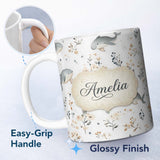 Personalized Custom Name Cute Whales Ocean Floral Minimal Seamless Pattern Name Unique Gift 11oz Ceramic Coffee Tea Mug White Large Handle